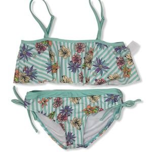 Limeapple Striped Floral Bikini Size 14‎ New